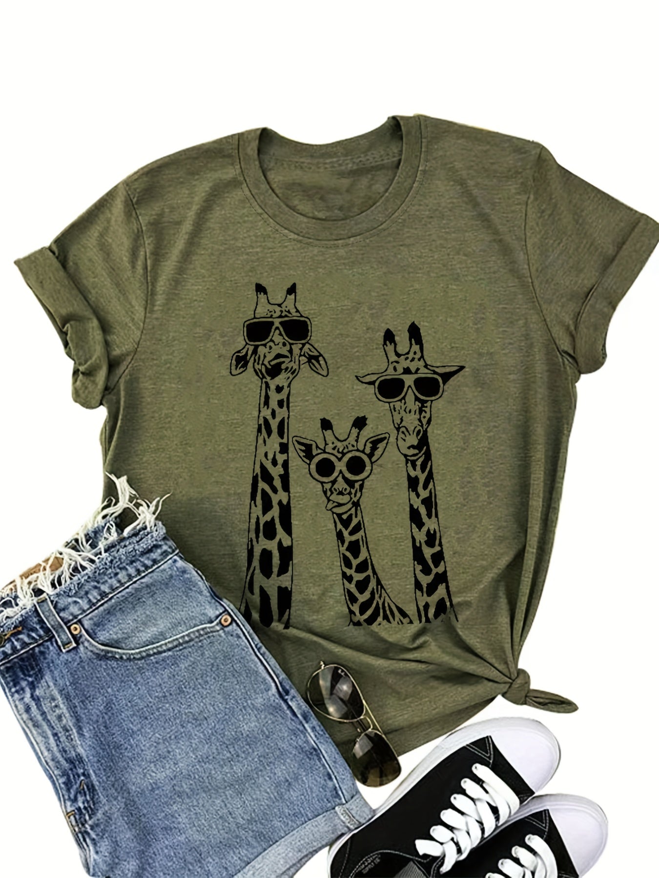 European and American Fashion Giraffe Print Women's T-Shirt - veyora