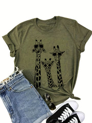European and American Fashion Giraffe Print Women's T-Shirt - veyora