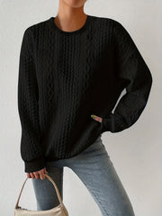 Women's Casual Textured Round Neck Pullover Sweatshirt - Loose Fit Raglan Sleeves, Medium Stretch, Machine Washable, All - Season Comfort, Cute Sweatshirts - veyora