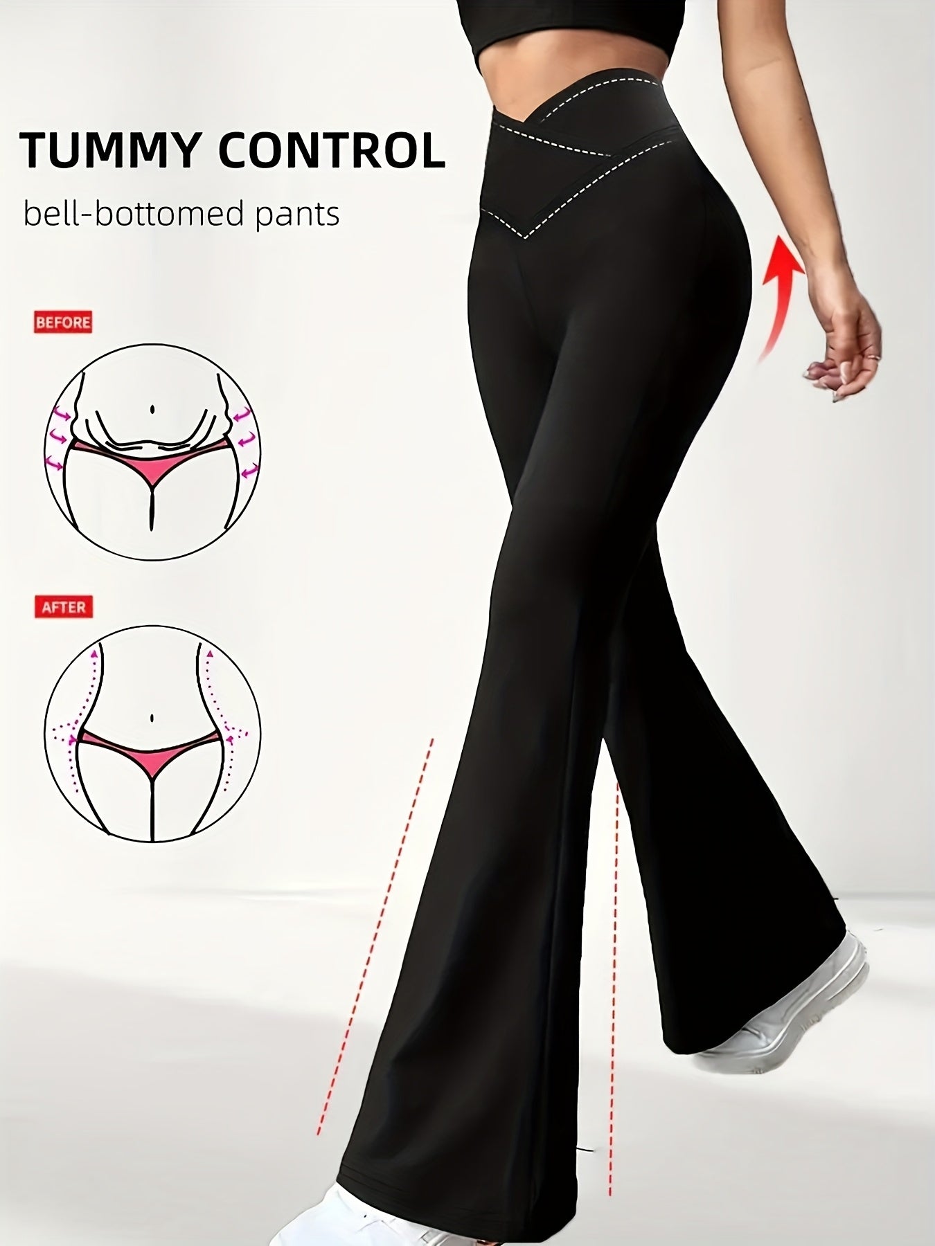 Women's High - Waisted Tummy Control Bell - Bottom Capri Pants - Tummy Trimmer Belt - Like Waistband, Wide - Leg Flared Bottoms for Postpartum, & Casual Attire, All - Season Pants (Machine Washable) - veyora