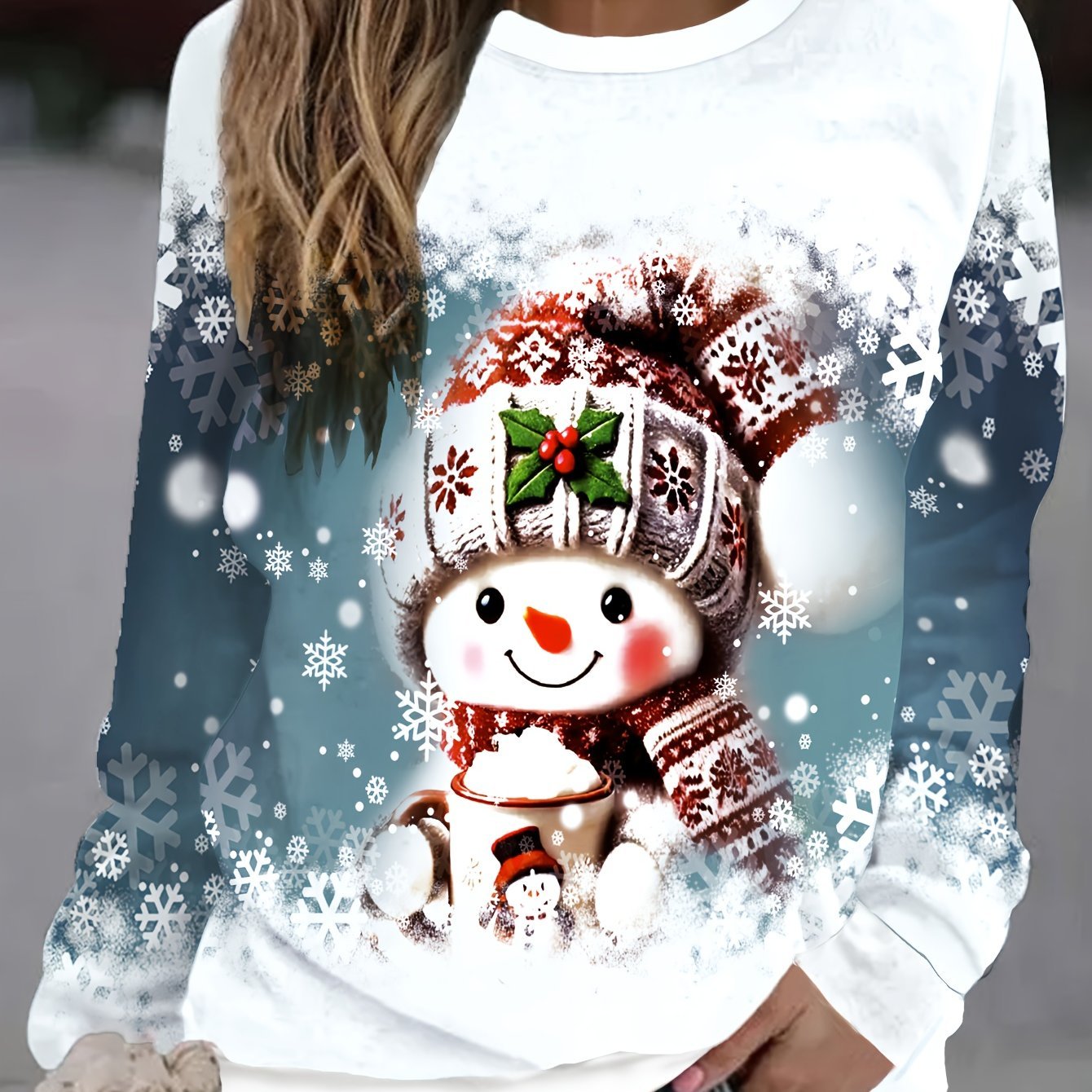 Fashionable Loose - Fitting Sweatshirt with Round Neck And Long Sleeves Featuring Christmas - Themed Prints from Europe And America - veyora
