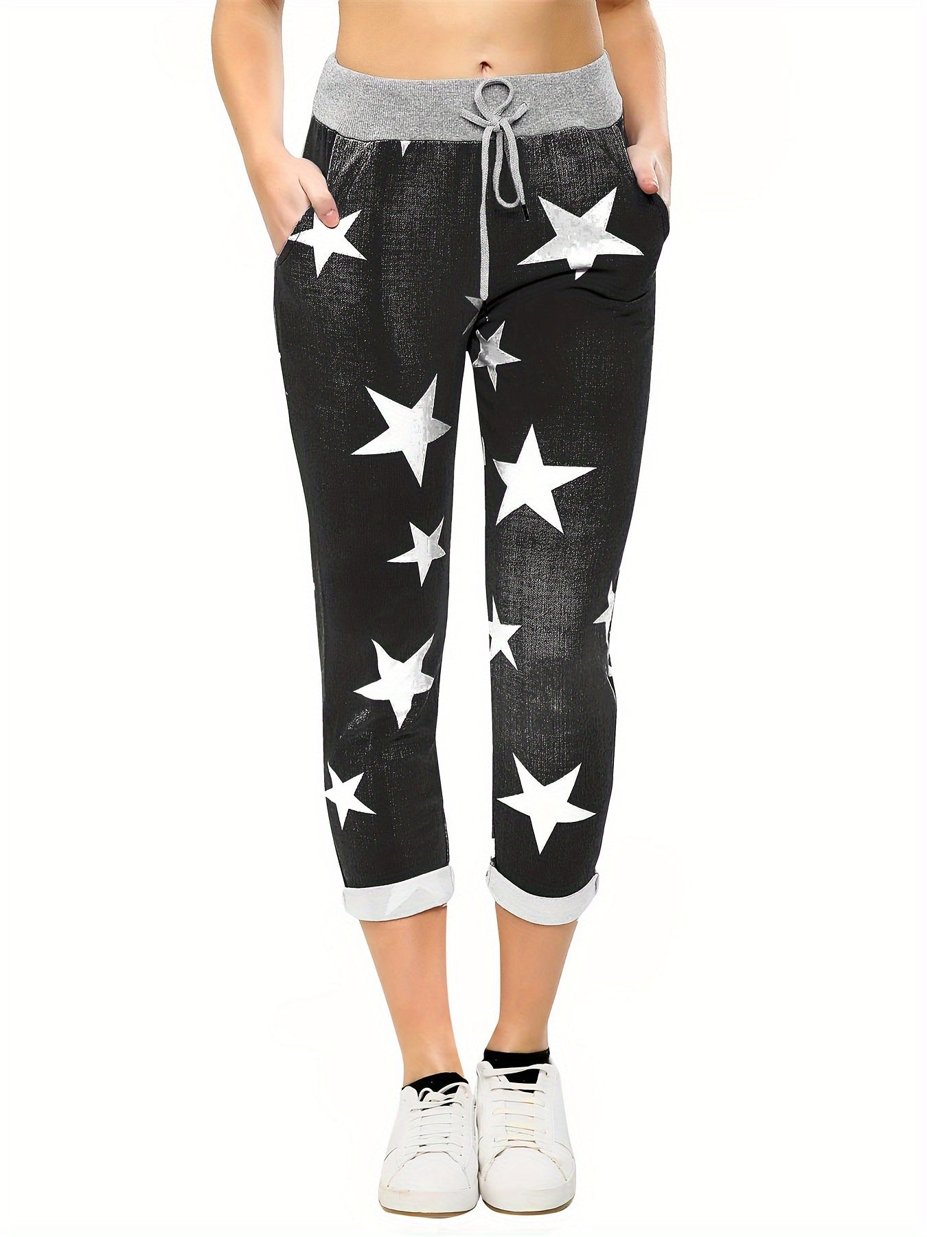 Floral Print Drawstring Capri Pants - veyora