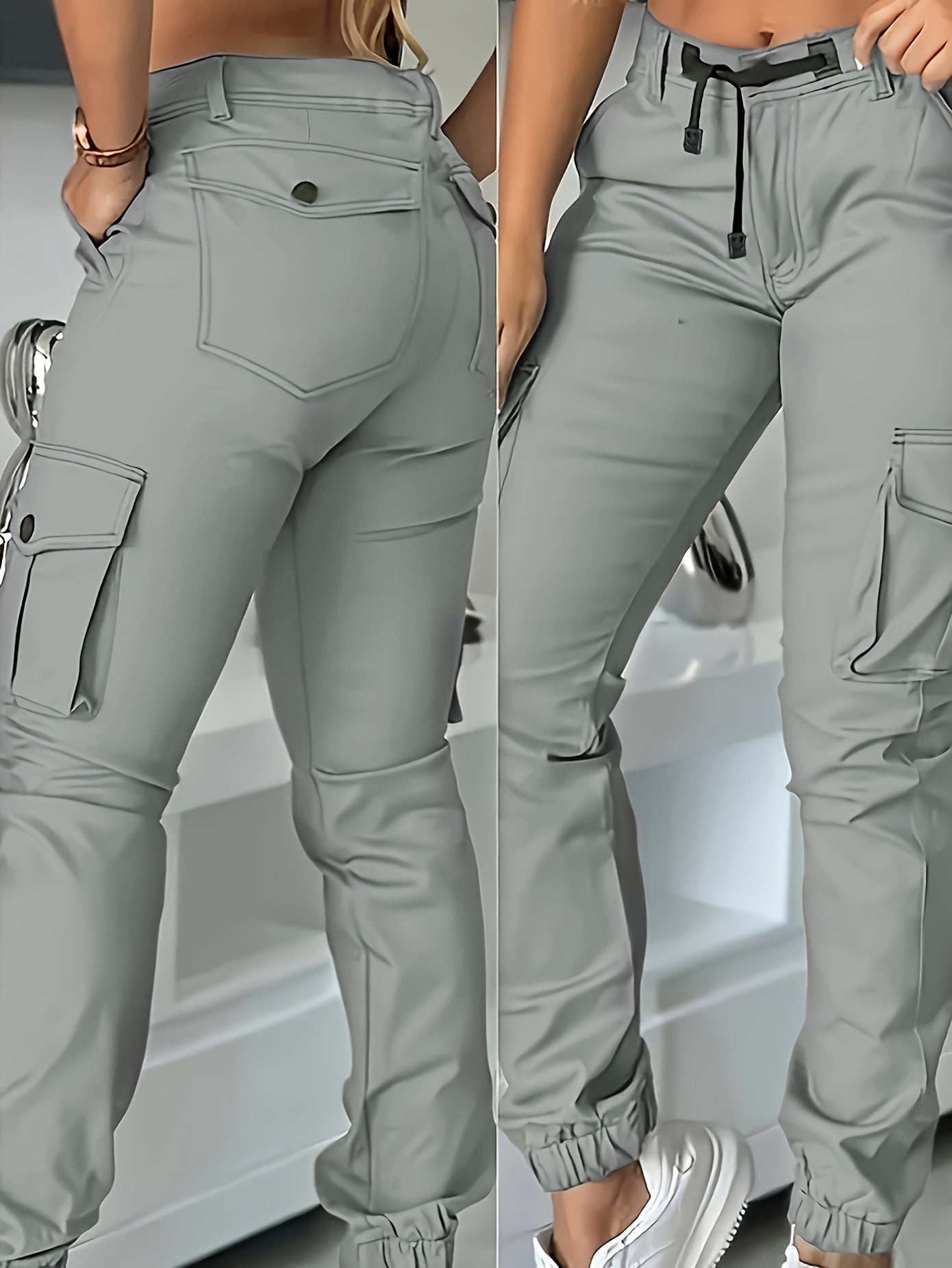 Autumn New High - Waisted Slim - Fit Drawstring Cargo Pants for Women, Nine - Point Length with Pockets - veyora