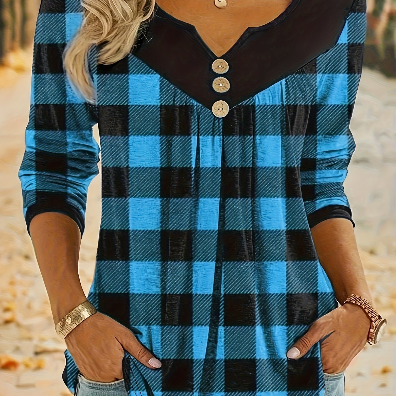2026 Autumn Christmas Plaid Print Women's Top T-Shirt - veyora