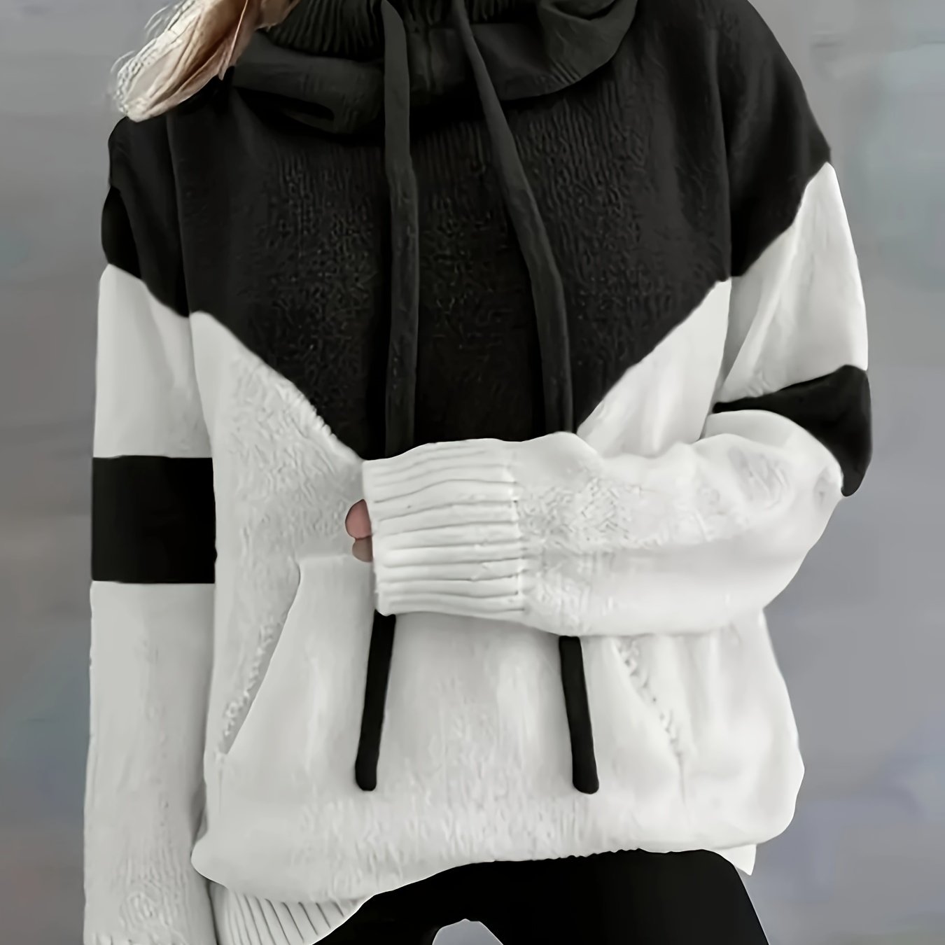 New Trendy Women'S Clothing Featuring Stylish And Elegant Designs, Including a Casual Patchwork Hoodie with Drawstring Pockets And a Color - Blocking Style for Warmth - veyora