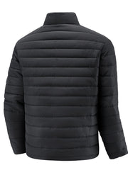 Men's Winter Lightweight Stylish Padded Coat, Slim Fit Stand Collar Warm Jacket, Men's Plus Size Padded Jacket - veyora