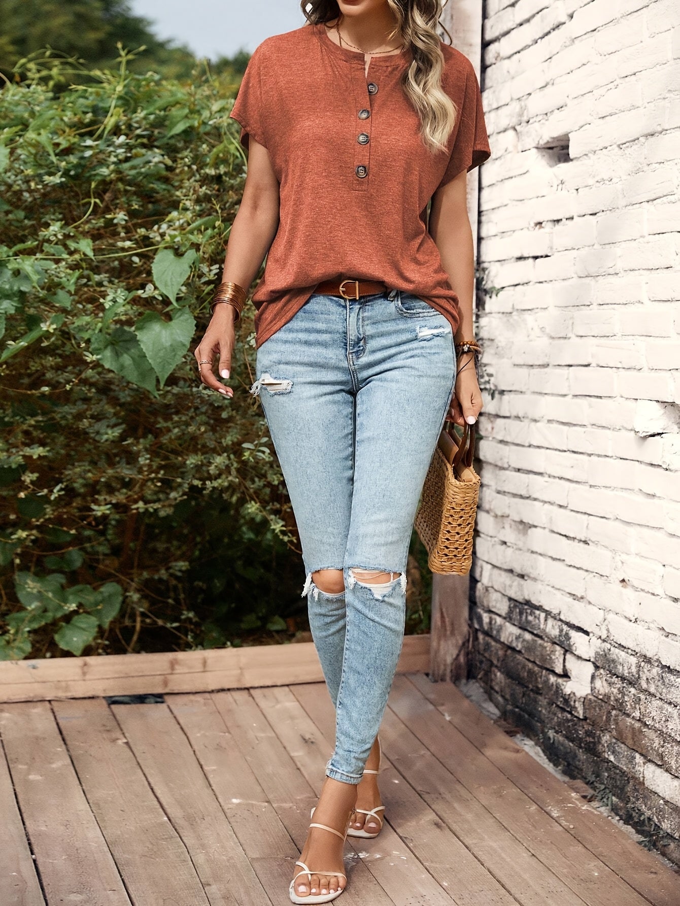 Women's Summer Elegant Button - Front Short Sleeve T-Shirt - Lightweight Breathable Fabric, Semi - Sheer Casual Chic Top, Machine Washable Regular Fit for Casual Attire, Short Sleeve Blouse, Stylish Streetwear, Buttonup Front, Quality Craftsmanship - veyora