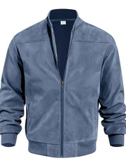 Suede Solid Color Men'S Zipper Jacket Casual Retro Long Sleeved Cardigan Jacket Men'S - veyora