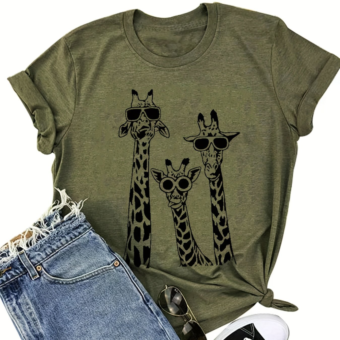 European and American Fashion Giraffe Print Women's T-Shirt - veyora