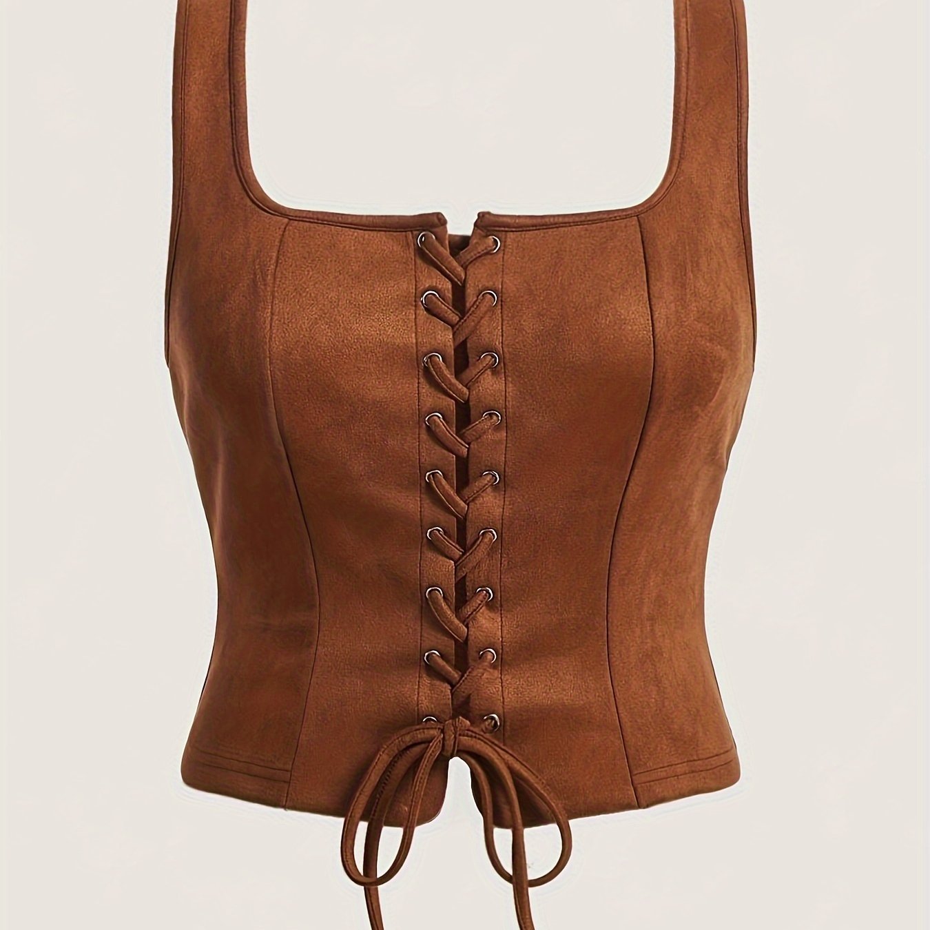 Vintage Elegant Lace - Up Drawstring Top Vest - veyora