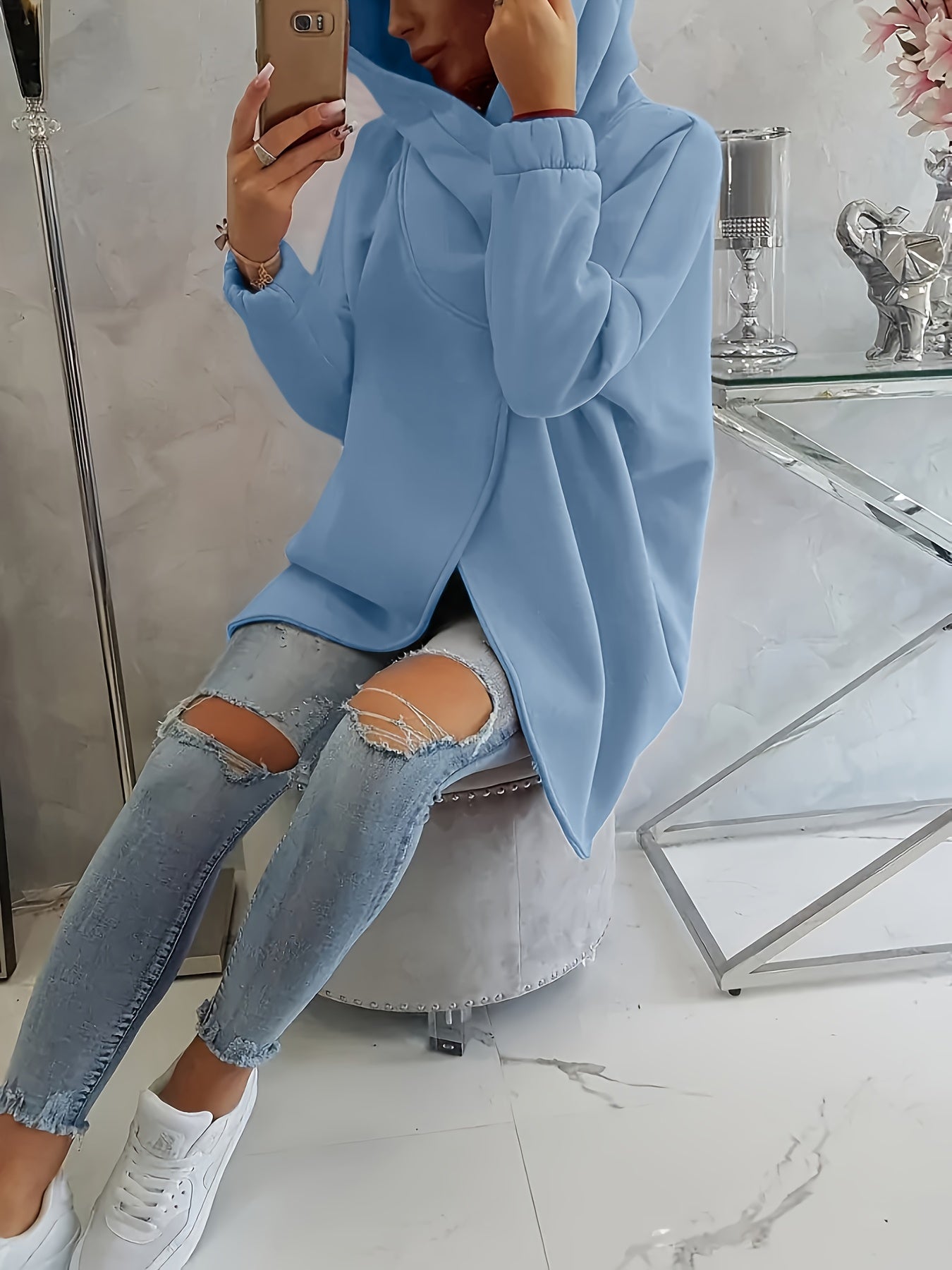 Women'S Cozy Pink Hooded Sweatshirt - Long Sleeve Pullover with Drawstring Hood, Soft Casual Winter Sweater for Fall & Winter, Everyday & Formal Outfits - Women'S, Winter Clothing, Fall Fashion, Comfortable Fit, Stylish Hoodie, Fashion Lovers - veyora