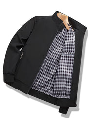 Men'S Lightweight Windbreaker Jacket - Casual Zip - Up with Stand Collar, Polyester, Solid Gray with Checkered Detail Pocket - Perfect for Spring & Fall - veyora