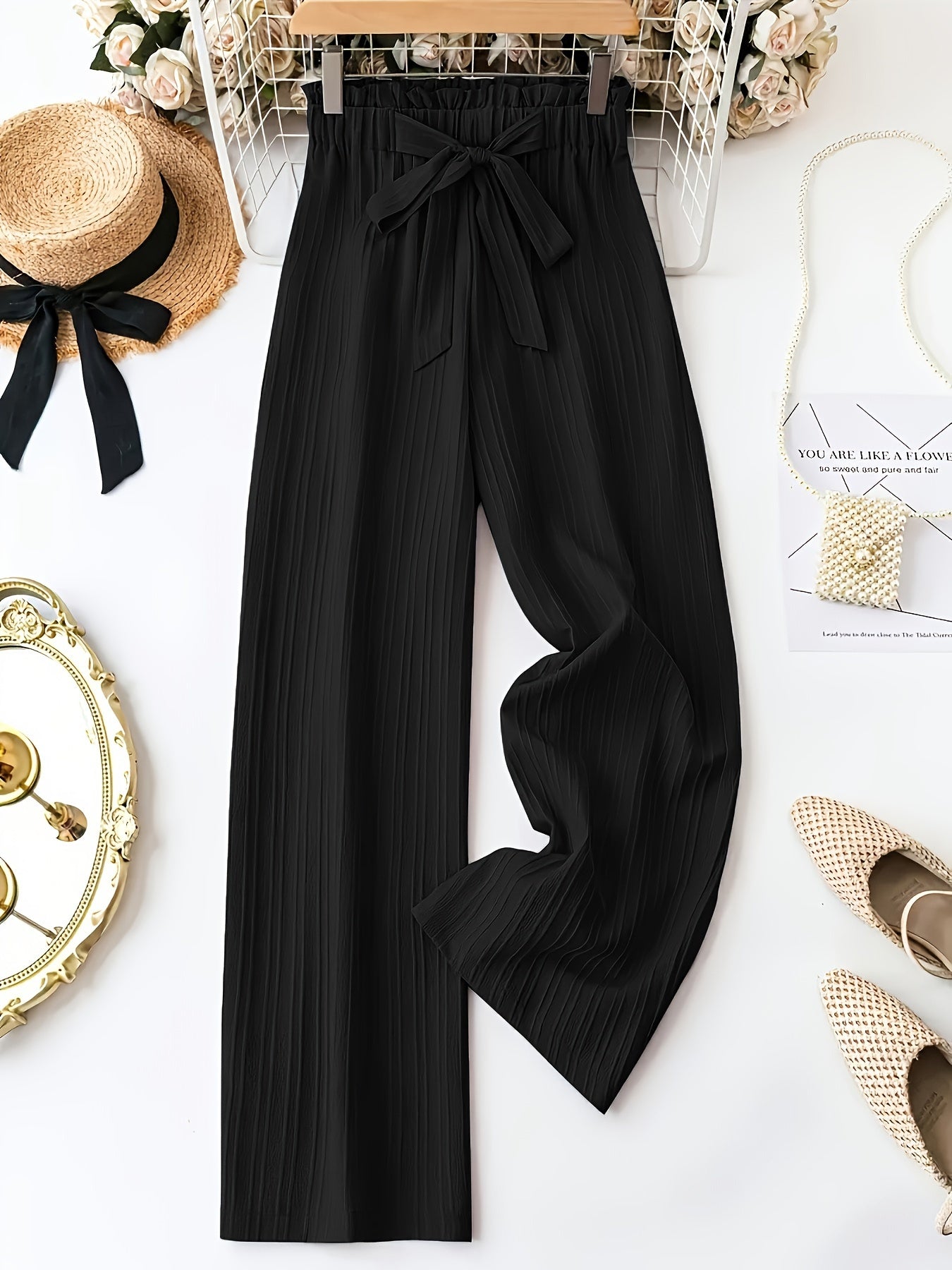 Elegant Women's Waist - Tie Casual Wide - Leg Pants - veyora