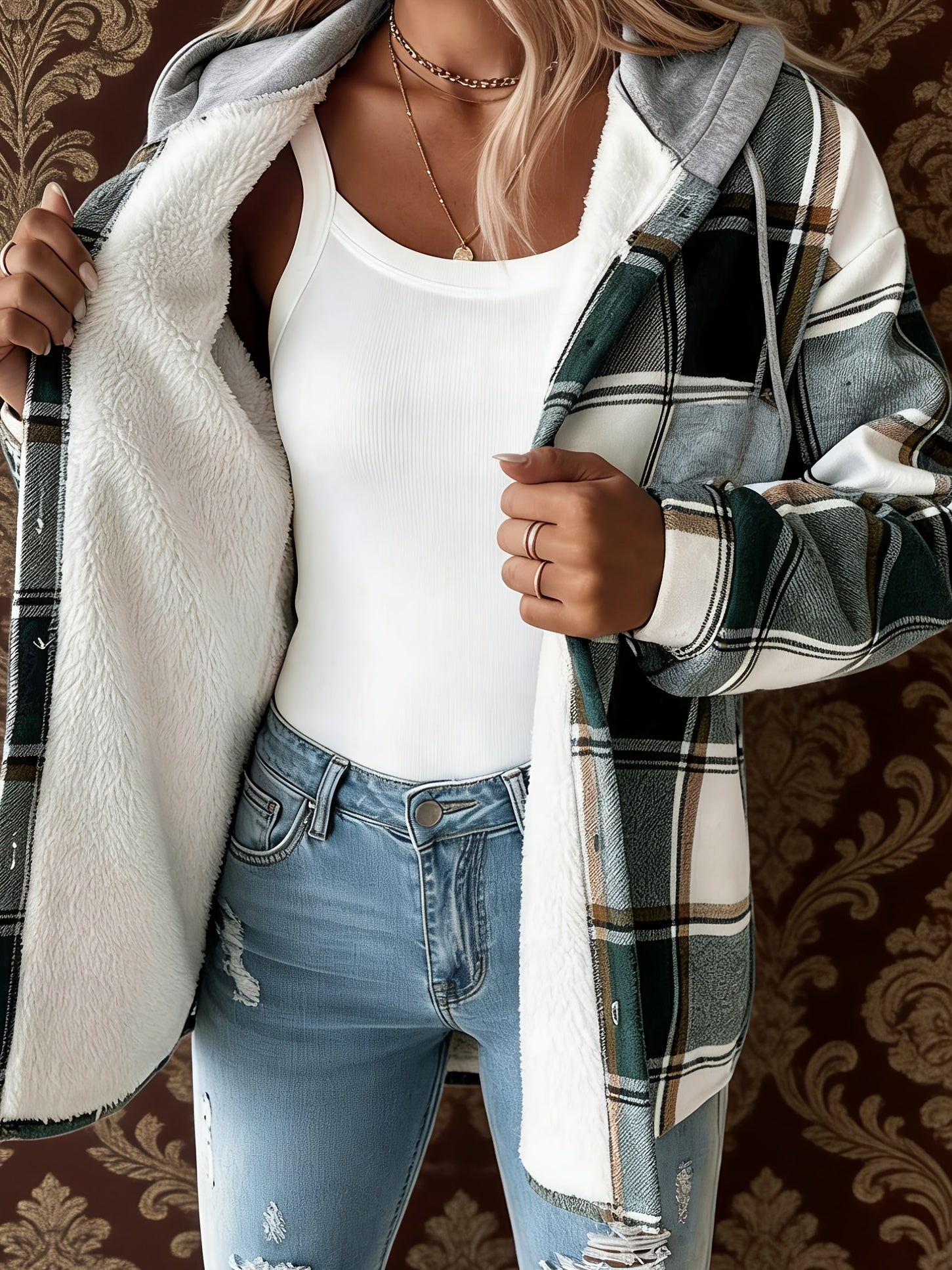 Autumn/Winter European and American Fashion Thickened Outer Wear Hooded Plaid Sports Jacket - veyora