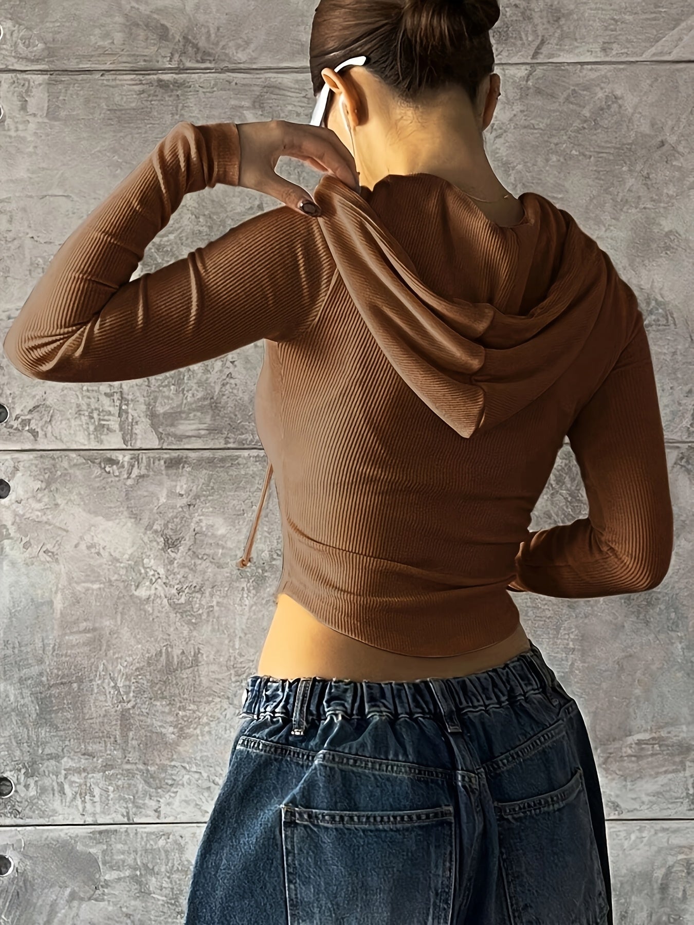 Women'S Casual Zipper Hooded Jacket | Elegant Solid Color, Suitable For Spring/Fall Season - veyora