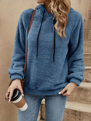 Solid Color Teddy Hoodie, Casual Long - Sleeve Drawstring Sweatshirt, Women'S Clothing - veyora