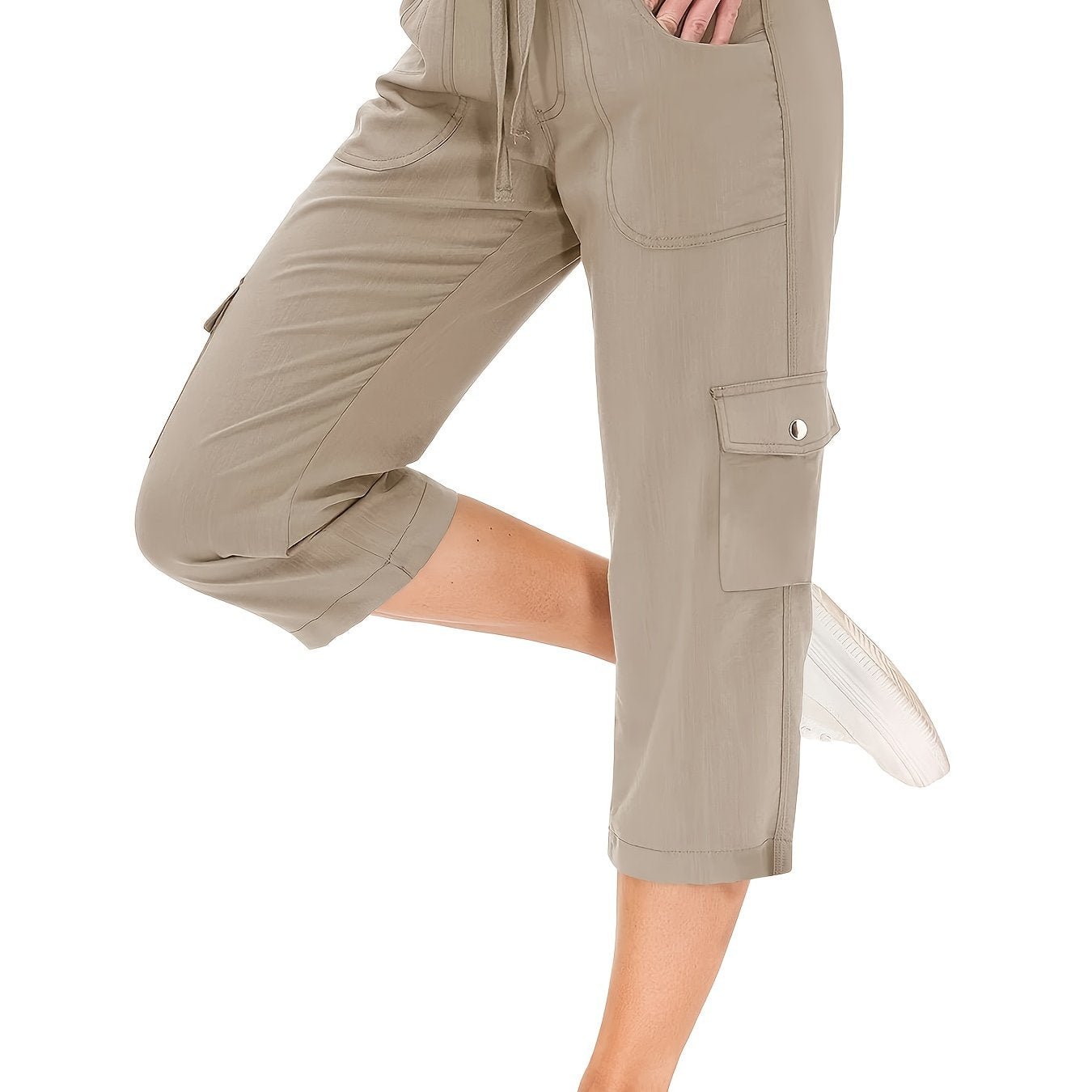 2024 Summer Women's European and American Street Style Workwear Capri Pants with Pockets and Elastic Drawstring Waist, Fashionable and Trendy Casual Pants - veyora