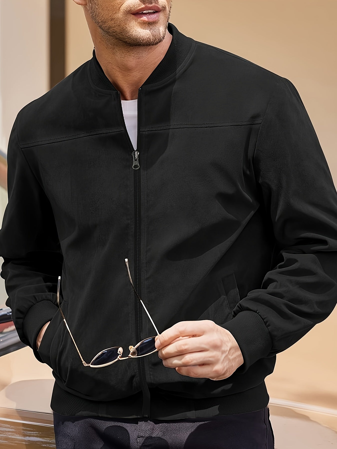 Men's Casual Retro - Inspired Lightweight Zip - Up Jacket - Solid Color, Machine Washable with Baseball Collar - veyora