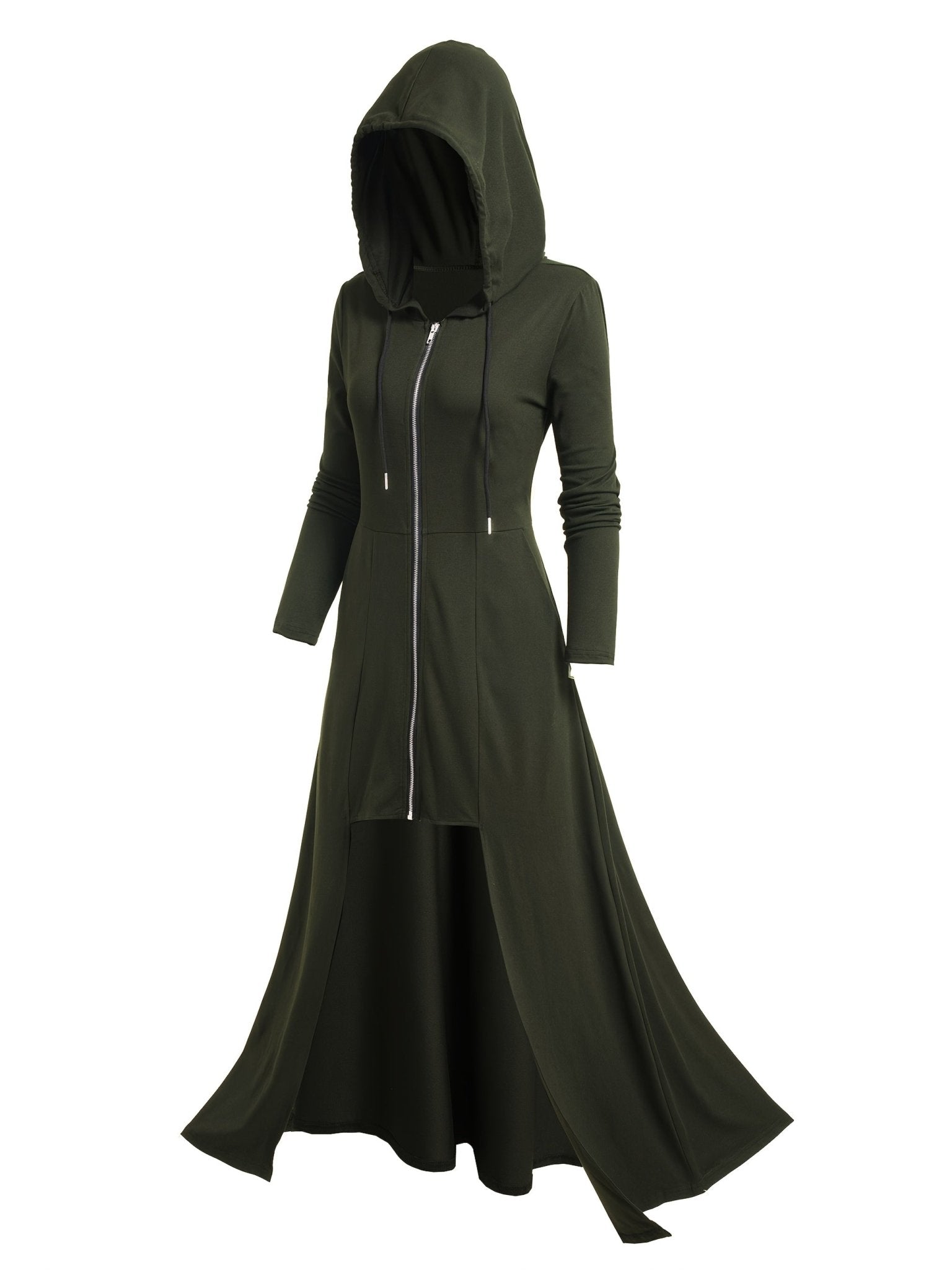 Gothic Style Zip Up Jacket, Casual Long Sleeve Hooded Extra - long Swallowtail Jacket for Holiday & Cosplay, Women's Clothing - veyora