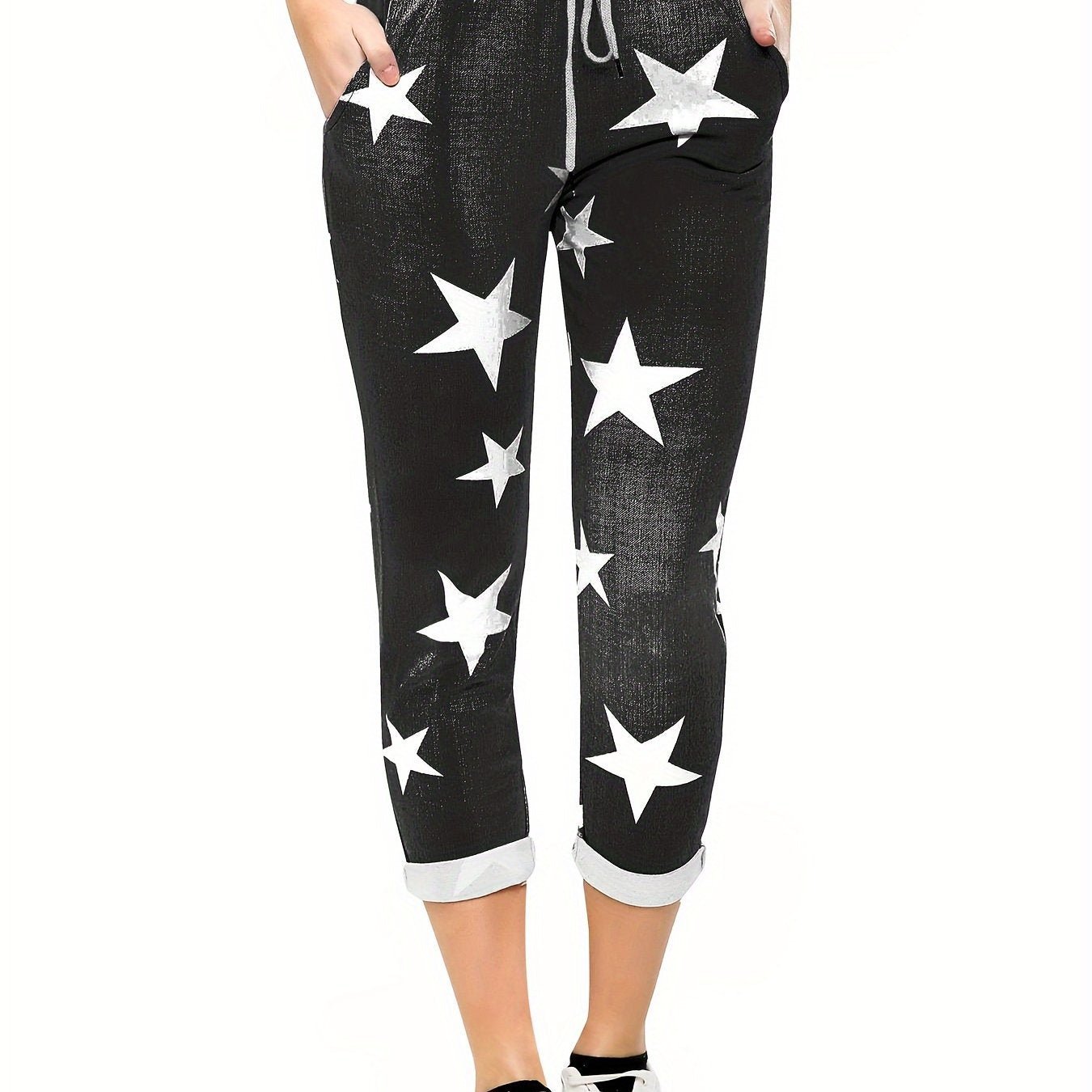 Floral Print Drawstring Capri Pants - veyora