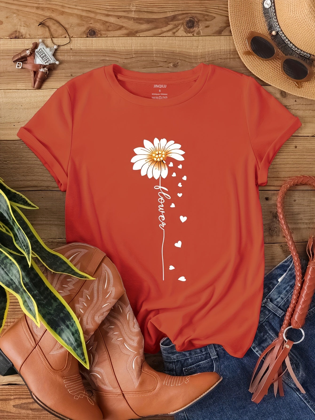 [2026 New Arrival Small Version Daisy Heart Print T-Shirt] - veyora