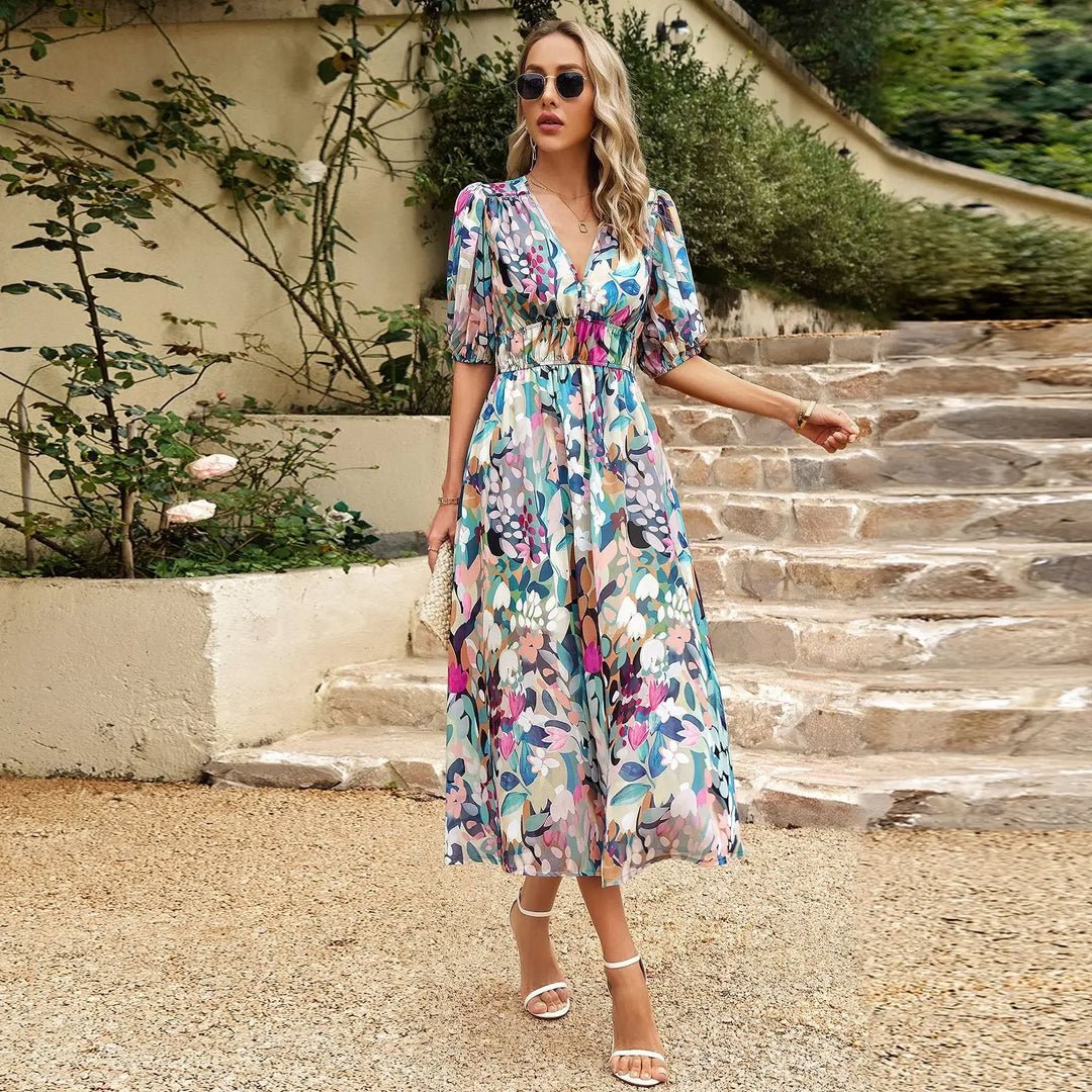 Elegant Floral Summer Dress - veyora