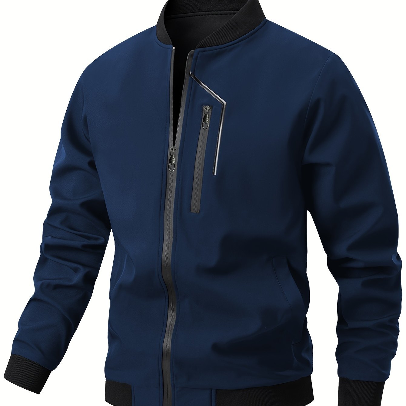 Men'S Casual Bomber Jacket | Spring - Autumn, Non - Stretch, Baseball Collar, Multiple Pockets, Zipper Closure - veyora