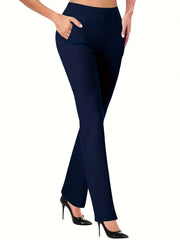 Elegant Flare Leg Women'S High - Waist Stretch Pants | Solid Color, Regular Fit, Front Pocket, Machine Washable, Suitable for Spring, Summer, and Autumn - veyora