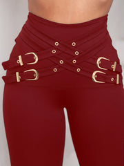Cross - buckle Decorative High - waisted Pants - veyora