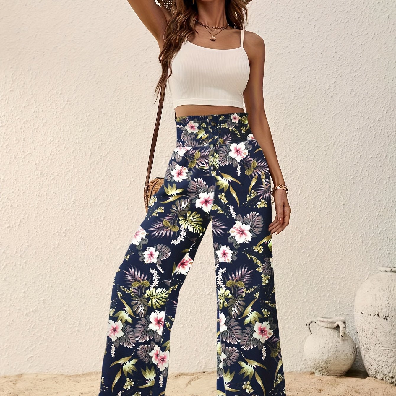 Tropical Print Wide - Leg Pants for The Holiday 111 - veyora