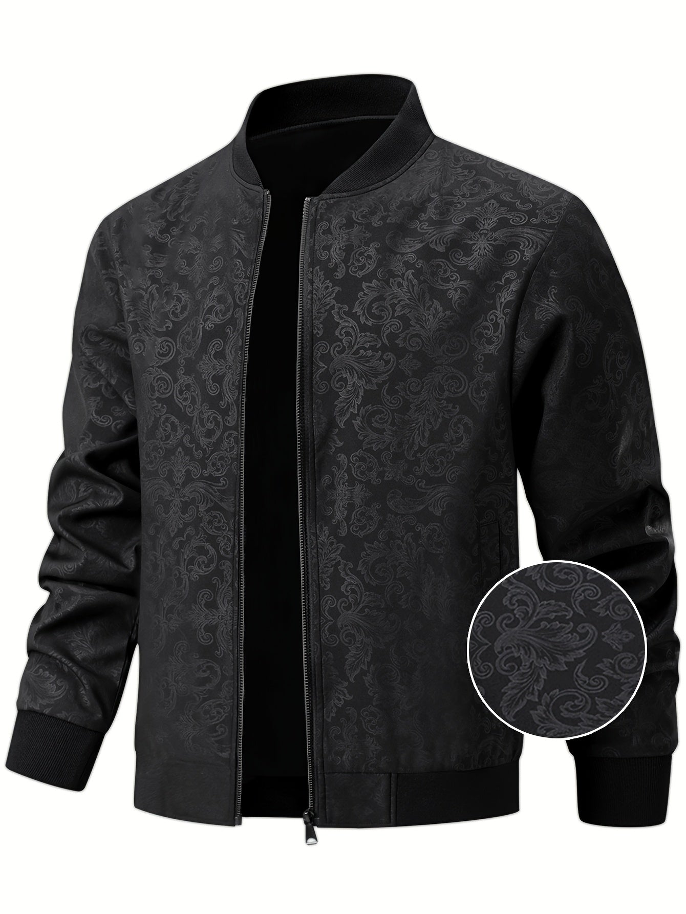 Men'S Casual Pilot Jacket | Phoenix Print Texture with Baseball Collar, 97%, 3% Spandex, Suitable for Spring and Autumn Outdoor Wear - veyora