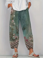 Chic Vintage Floral Capri Pants - Casual and Comfortable with an Elastic Waist and Pockets - veyora