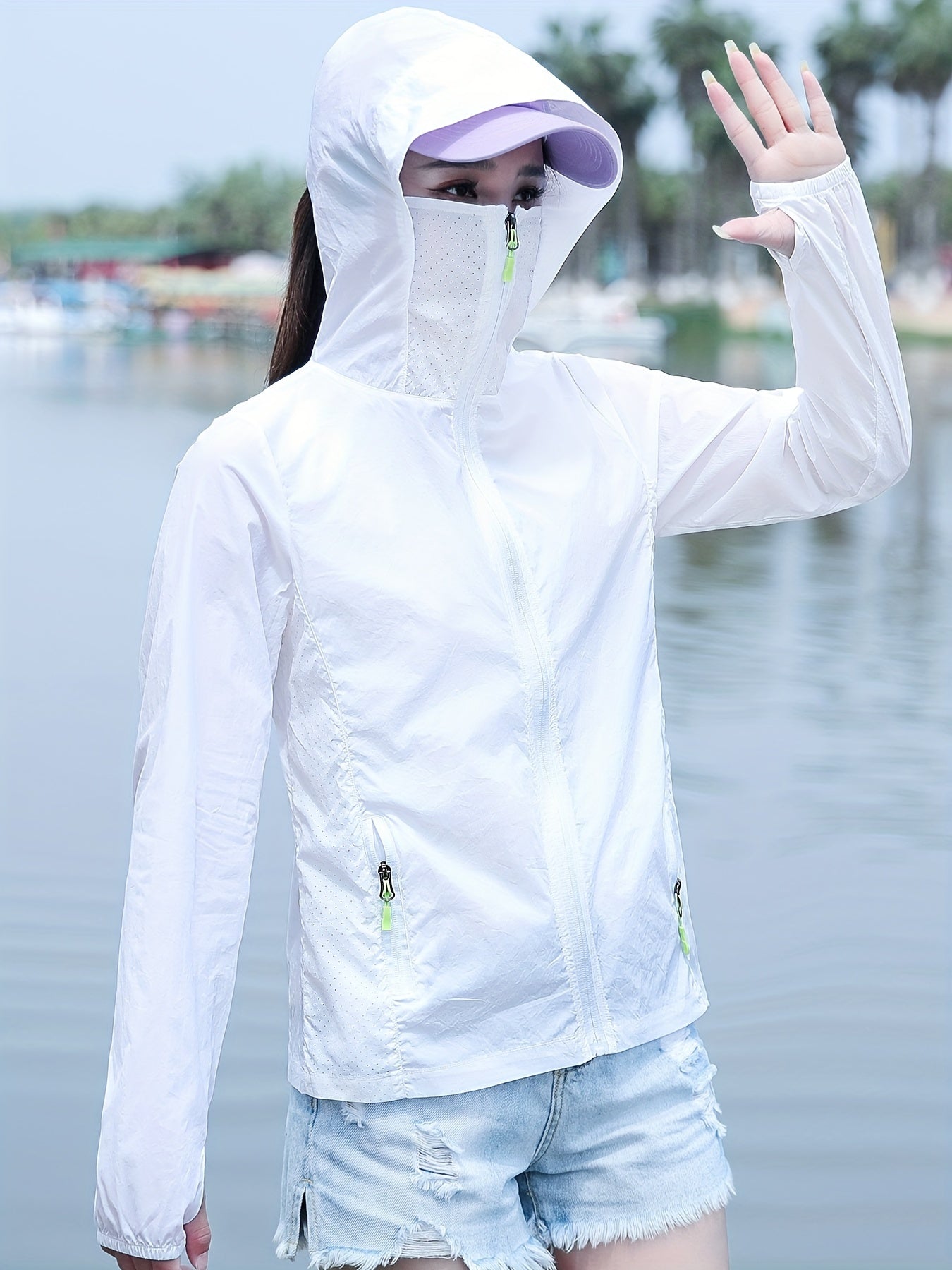 [UV Protection|Breathable] UV Protection | Women's Summer 2024 Hooded Jacket | Breathable Nylon, Long Sleeve, Zip-Up Sun Shirt with Thumb Holes for Secure Fit, Ideal for Casual Outings