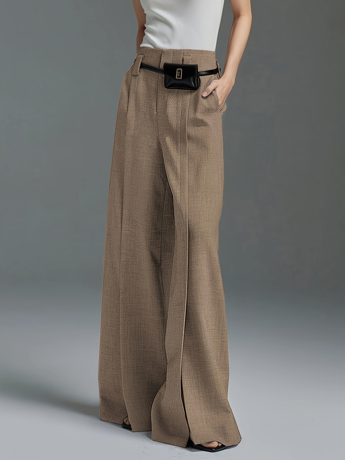 New Elegant Front - Slit Trousers for Women in Spring, Summer, And Autumn, Featuring a Beltless Waist Bag, Made from Slightly Stretchy And Breathable Fabric, Comfortable And Versatile Suit Pants Suitable for Commuting And Outings - veyora
