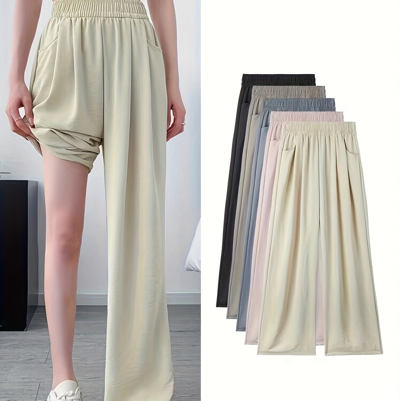 Ice Fiber Fabric Wide Leg Pants Women'S Summer Thin Style 2024 New High Waist Loose Drape Casual Straight Leg Pants Outer Wear - veyora