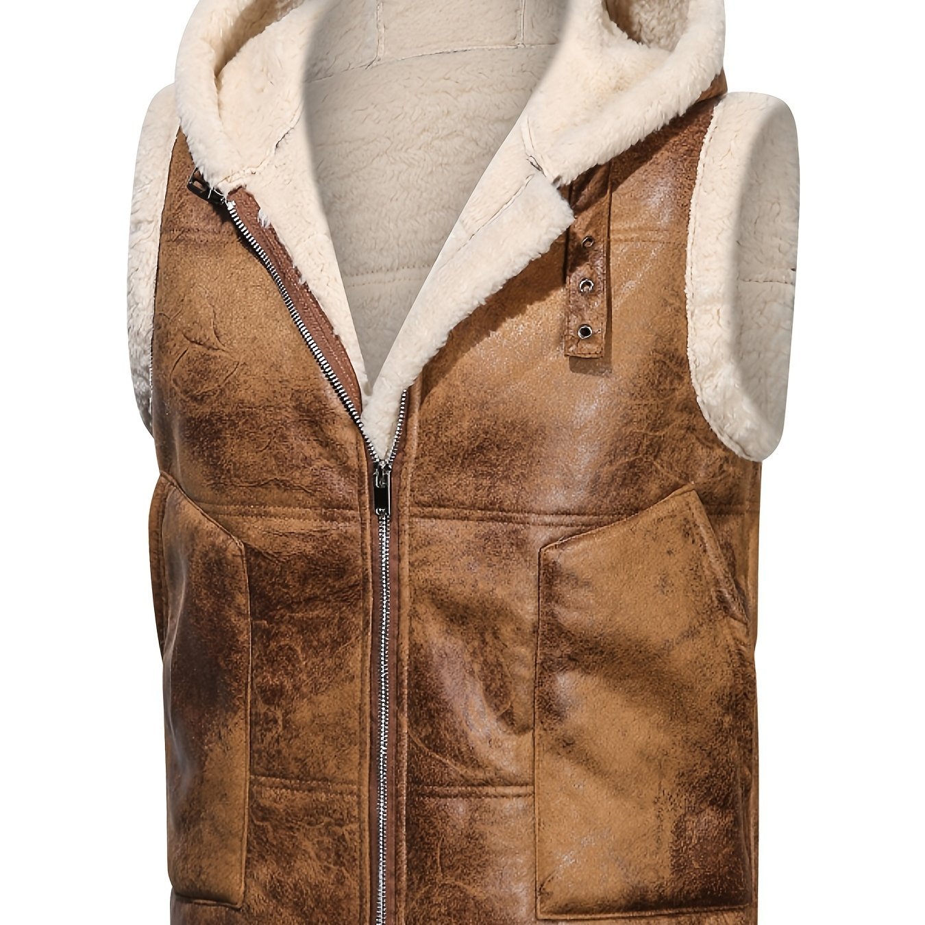 Men's Faux Fur - Lined Hooded Vest, Thickened and - Lined, Fashionable Windproof and Warm Outer Jacket for Men - veyora