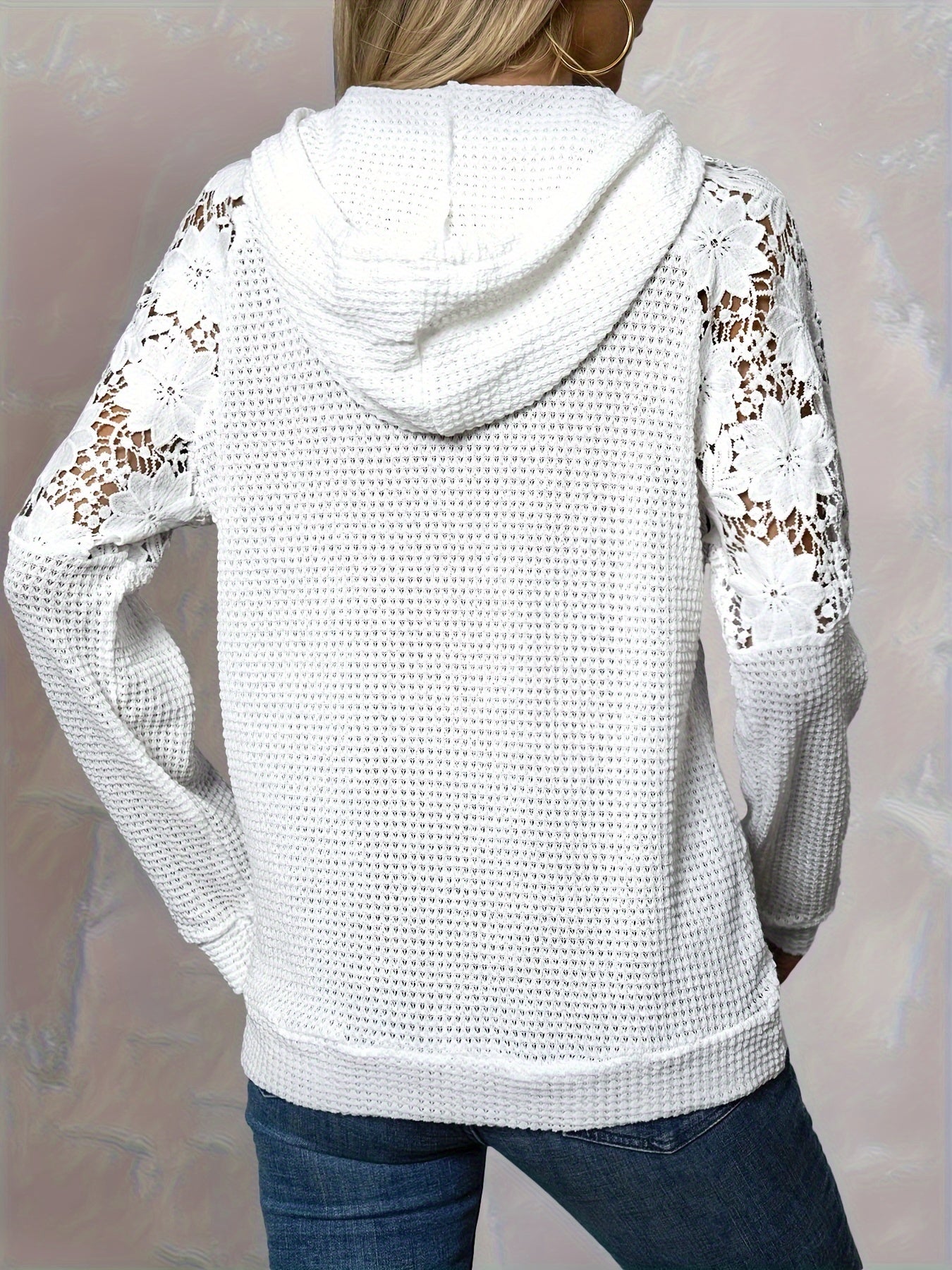 Hooded Lace - trimmed Casual Fashion Raglan Sleeve Top Hoodie - veyora