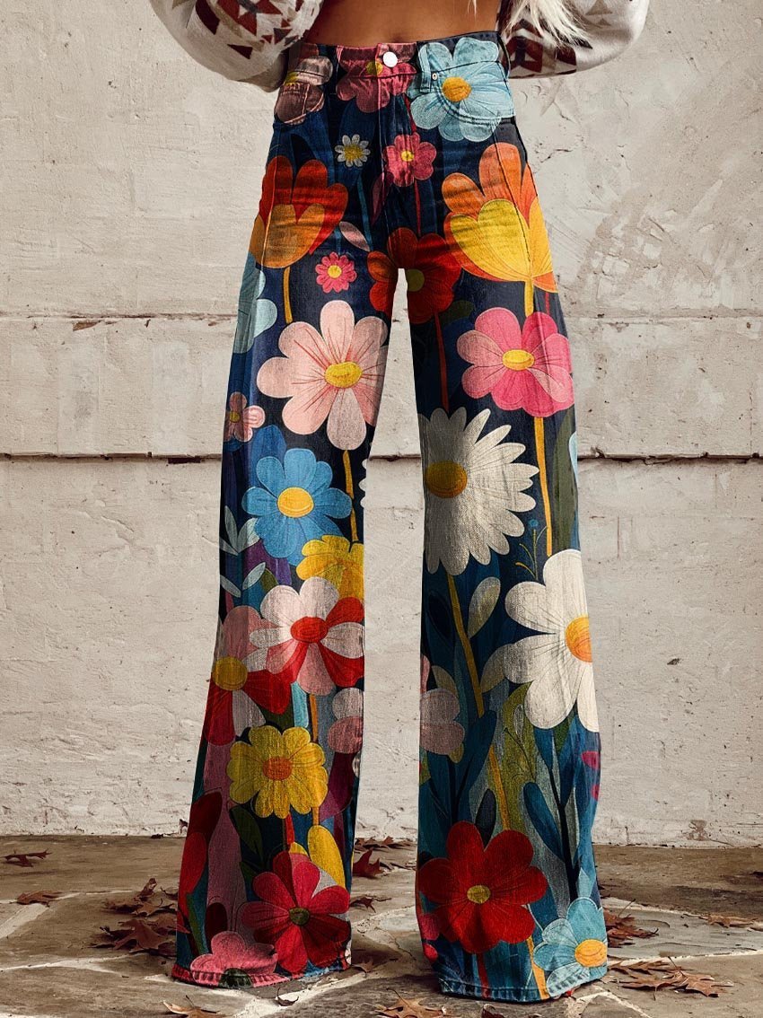 Harper™ - Comfortable Colourful Floral Print Wide Leg Pants - veyora