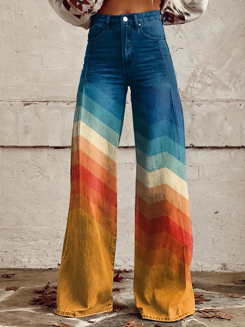 Grace™ - Stylish Multicolored Striped Wide Leg Pants - veyora