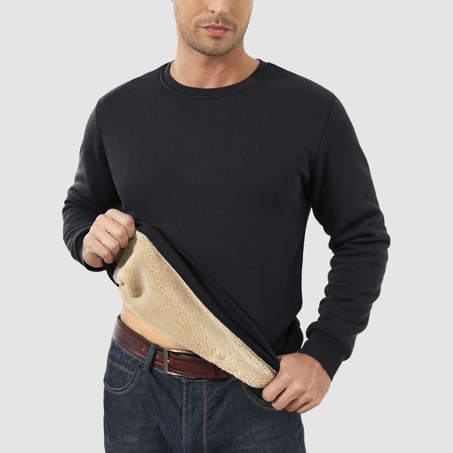 Men's  Basic Pullover Crewneck Sweater Fleece Lined Sweatshirt