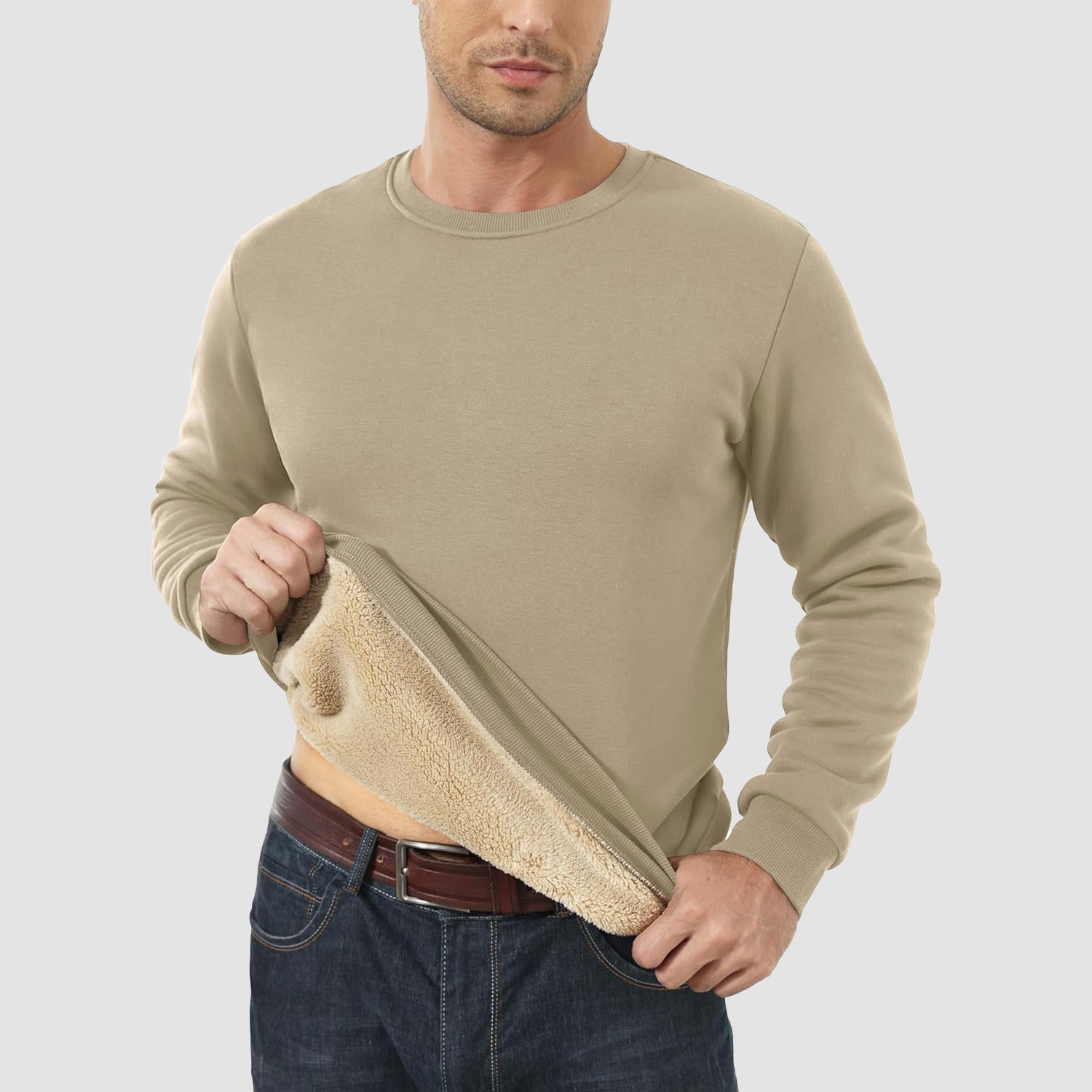 Men's  Basic Pullover Crewneck Sweater Fleece Lined Sweatshirt