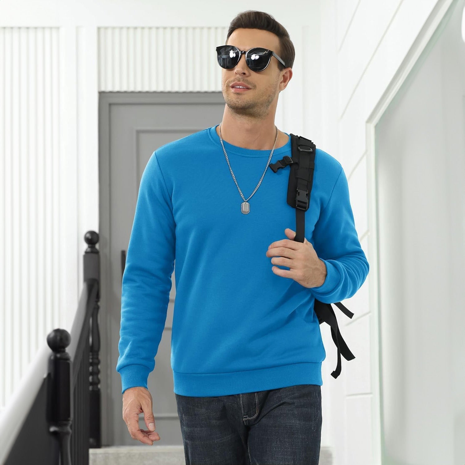Men's  Basic Pullover Crewneck Sweater Fleece Lined Sweatshirt