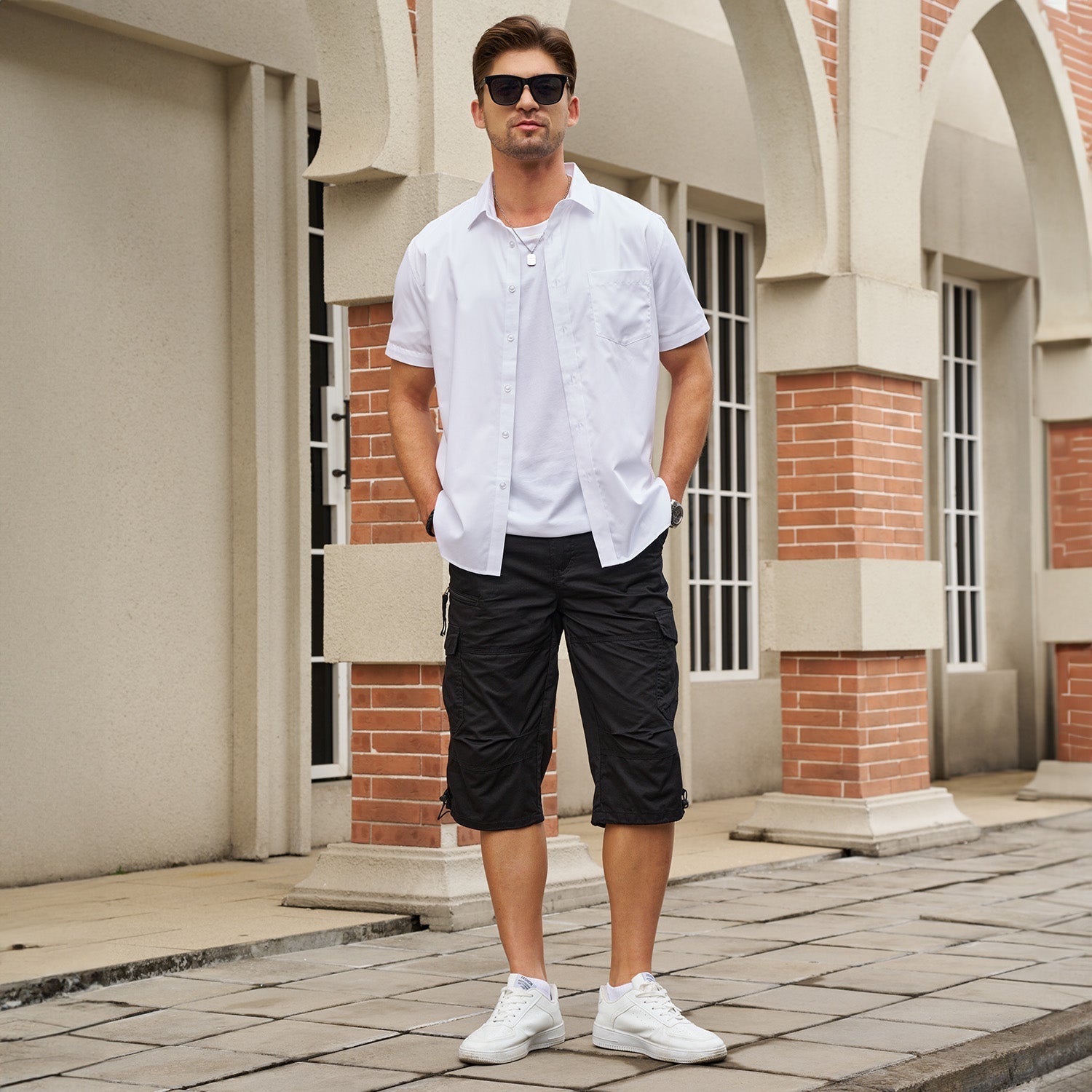 Men's Below Knee Cargo Shorts - Cotton, 7 Pockets, Work Capris