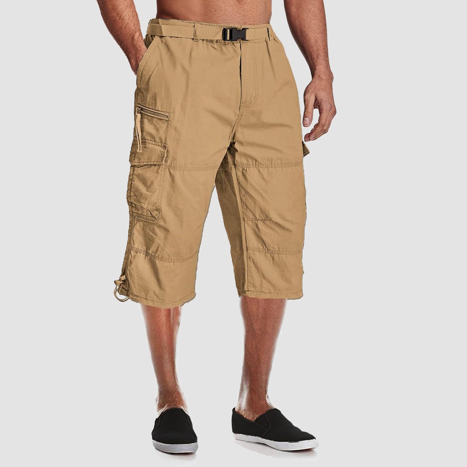 Men's Below Knee Cargo Shorts - Cotton, 7 Pockets, Work Capris