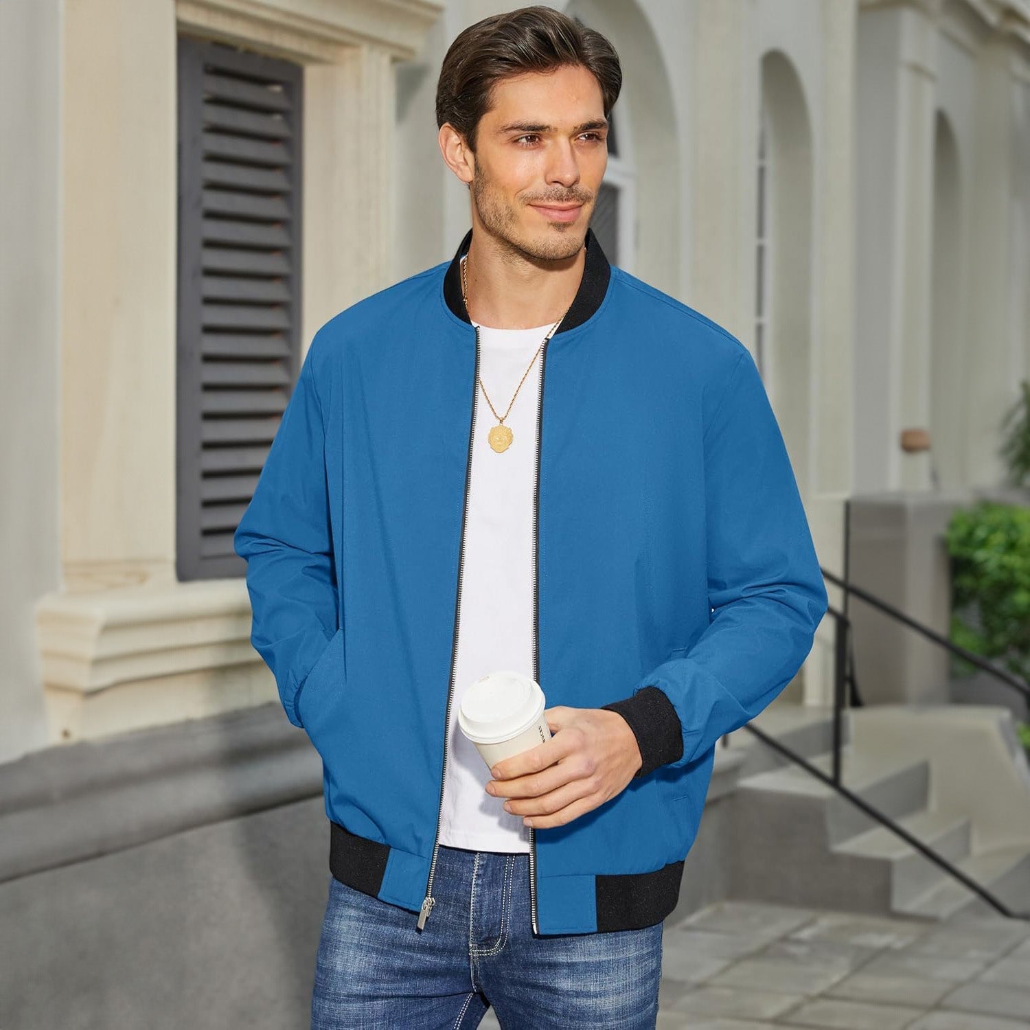 Men's Bomber Jacket Lightweight Windbreaker with Pockets