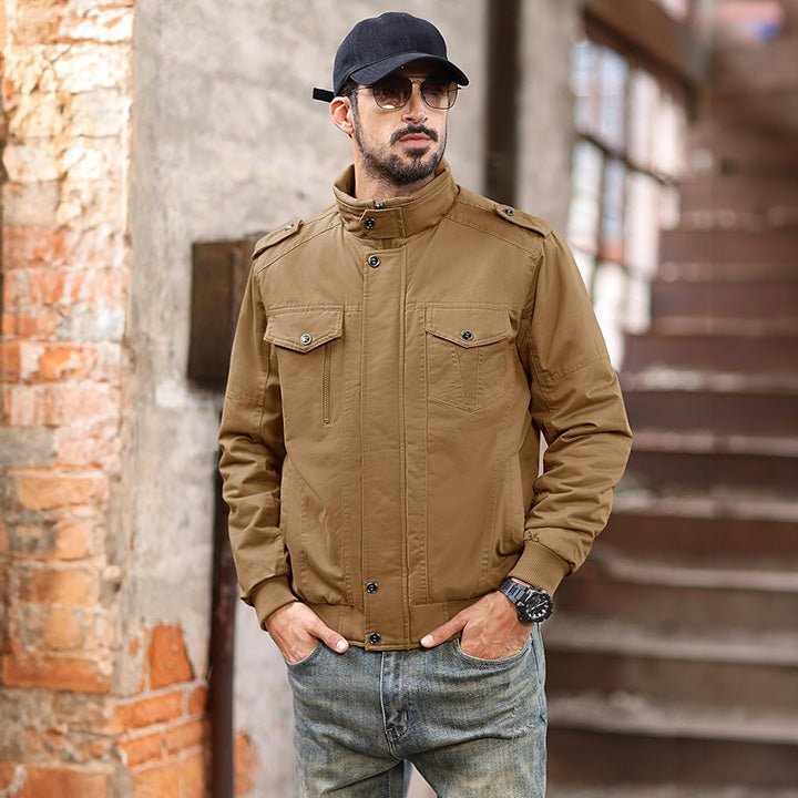 Men's Cotton Military Bomber Jacket - Lightweight Zip-Up