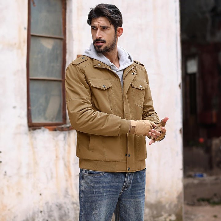 Men's Cotton Military Bomber Jacket - Lightweight Zip-Up