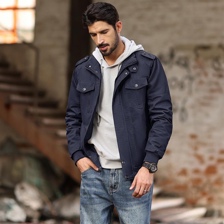 Men's Cotton Military Bomber Jacket - Lightweight Zip-Up