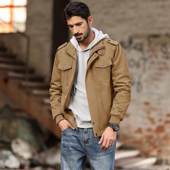 Men's Cotton Military Bomber Jacket - Lightweight Zip-Up