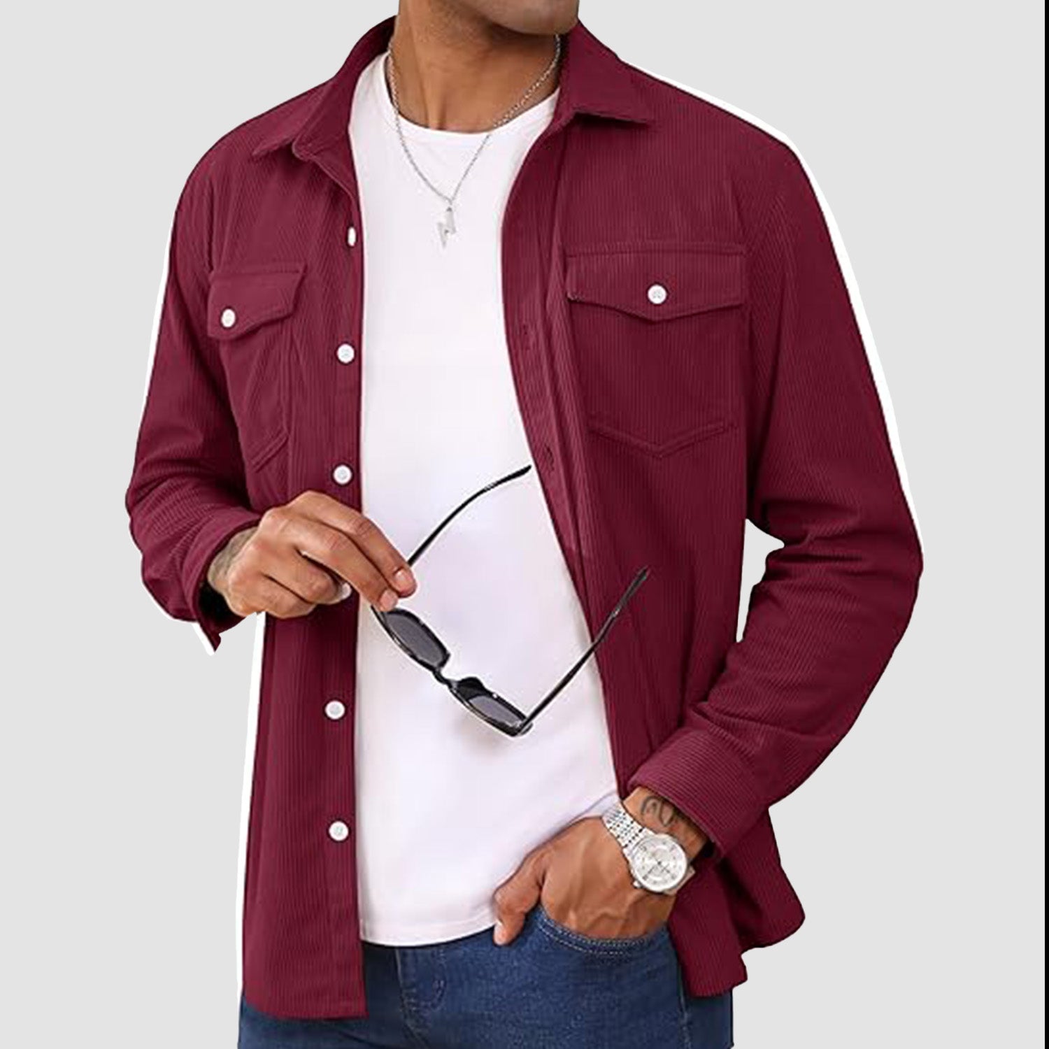 Men's Long Sleeve Corduroy Sun Protection Shirt